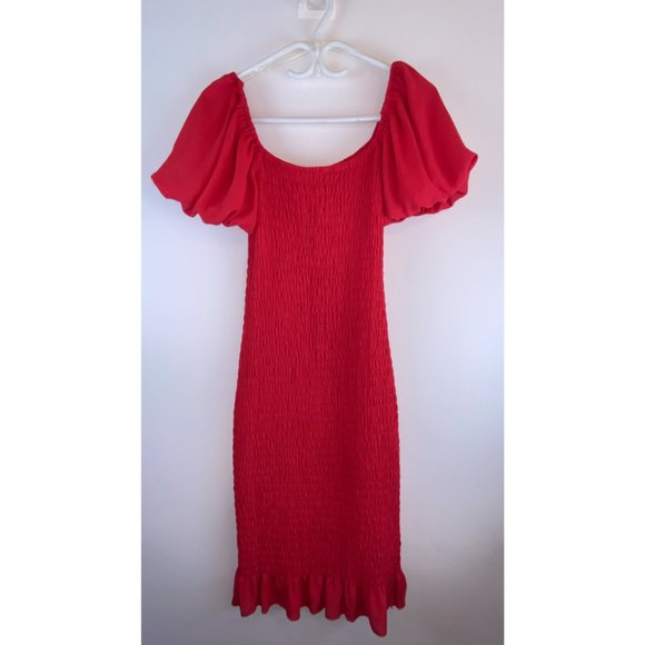 Francesca's Trixxi Puff Sleeve Smocked Long Midi Dress Ruffled Size Small/Medium - Picture 7 of 8